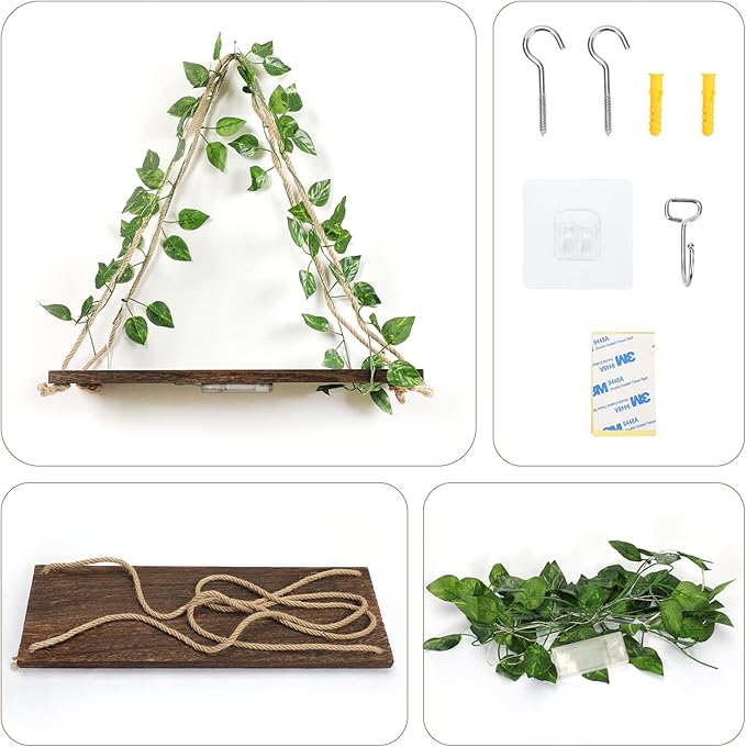 JOPSTDI Floating Shelves for Wall,Plant Wall Decor,Hanging Shelf,Cottage Core Decor,Room Decor Aesthetic,Trinket Shelf,Hanging Shelves,Floating Shelves for No Drilling,Two-Piece Set