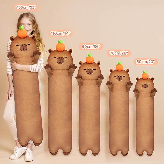 Mewaii Long Capybara Body Pillow Plush 5 Sizes, 120% Extra Filling Giant Plushness Kids Body Pillow, Kawaii Cute Capybara Capibara Stuffed Animals Plushies, Big Long Body Pillow Gift for Girls 20”