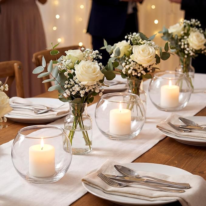 Zopeal 36 Pcs Glass Bubble Bowl Vase Bulk, Clear Round Glass Centerpiece Bowls for Wedding Table Decor, Fish Flower Bud Vase Terrarium for Event Party DIY (3.5" h X 3.94" w)