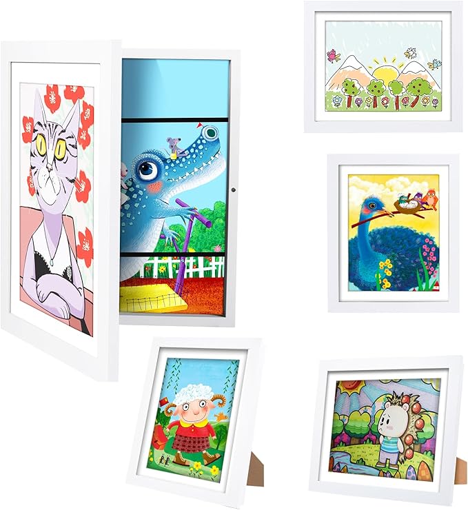 2-Pack Changeable Kids Art Frames - Front Opening, Holds 150, 10x12.5,Child Artwork Frame With Storage For Display Children's art work (Black)