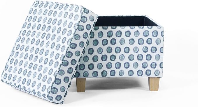 Homepop Home Decor | K7342-A876 | Classic Square Storage Ottoman with Lift Off Lid | Ottoman with Storage for Living Room & Bedroom, Small Multi Green Medallion Ikat Print