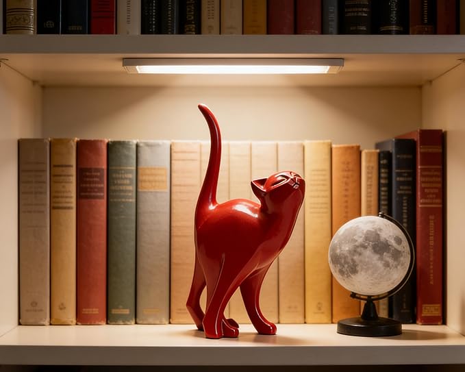 Red Cat Statue Modern Abstract, Home Office Shelf Decor, 7-Inch Vibrant Assorted Colors, Easy to Match Any Decor Style