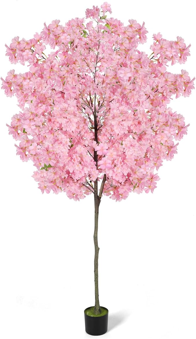 6Ft Tall Cherry Blossom Artificial Tree,Fake Pink Cherry Blossom Tree,Lifelike Decorative Plant in Pot for Indoor/Outdoor, Christmas, Garden,Home Office Dec