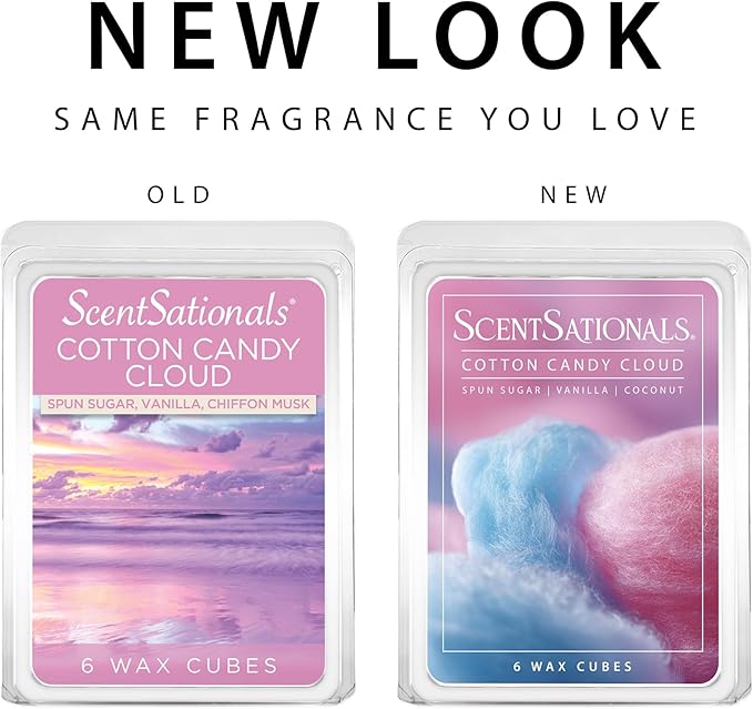 Scentsationals Wax Melts, Wax Cubes Strong Scent - Cotton Candy Cloud - Long Lasting Scented Melts for Warmer, 10oz (24-Cubes)