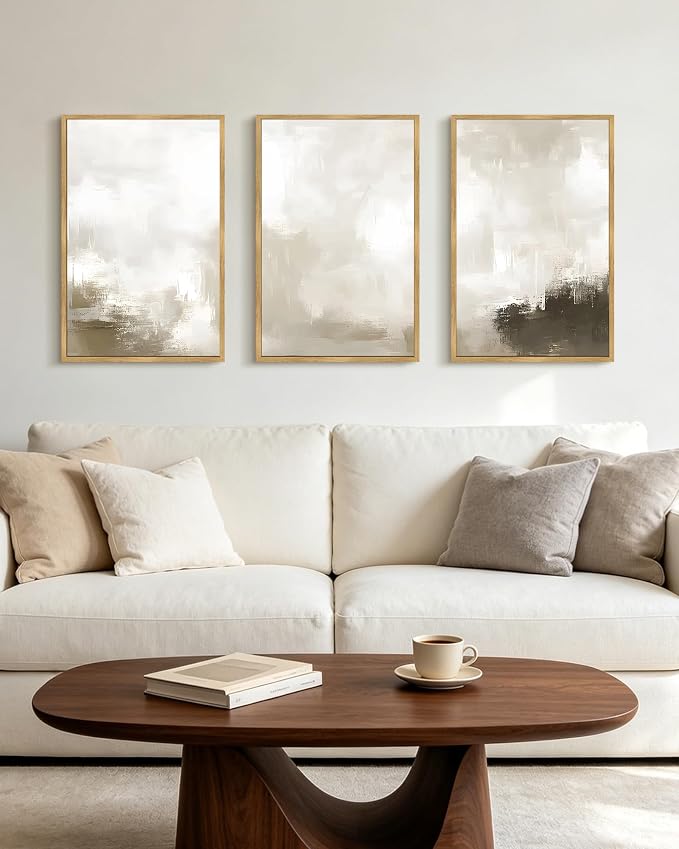 PHOPAGO Abstract Framed Wall Art Large 16x24in Minimalist Pastel Neutral Wall Decor Modern Art Paints Living Laundry Room Home Decor - Natural Framed