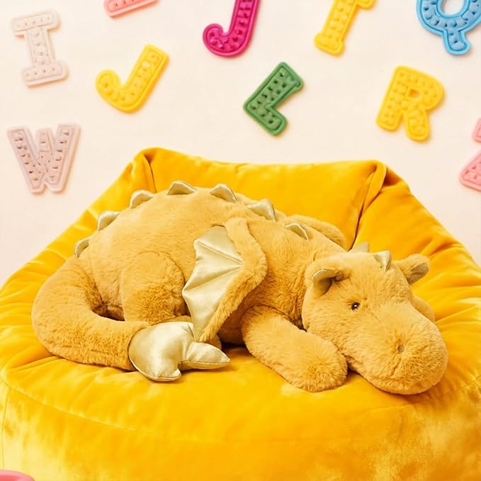 ARELUX Giant 50in 3Lb Big Yellow Dragon Large Stuffed Animals Cute Plush Toy Fuzzy Jumbo Dinosaur Pillow Plushies with Wings Cuddly Soft Pterosaur Plushie for Friends Family Member