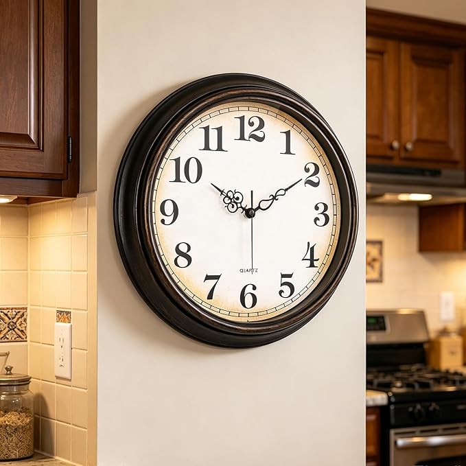 Yoiolclc Large Wall Clock 16 Inch Silent Non-Ticking Vintage Wall Clocks Battery Operated for Living Room Office School (Bronze)