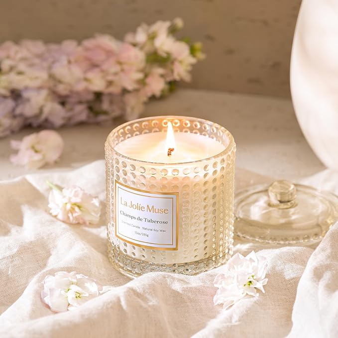 LA JOLIE MUSE Tuberose Floral Scented Candles for Home, Natural Soy, 55 Hrs | Large Jar Luxury Candles, Clean Non Toxic, Gifts for Women & Mom, Decorative Candles, Spring Summer Candle,Ylang Ylang Candle