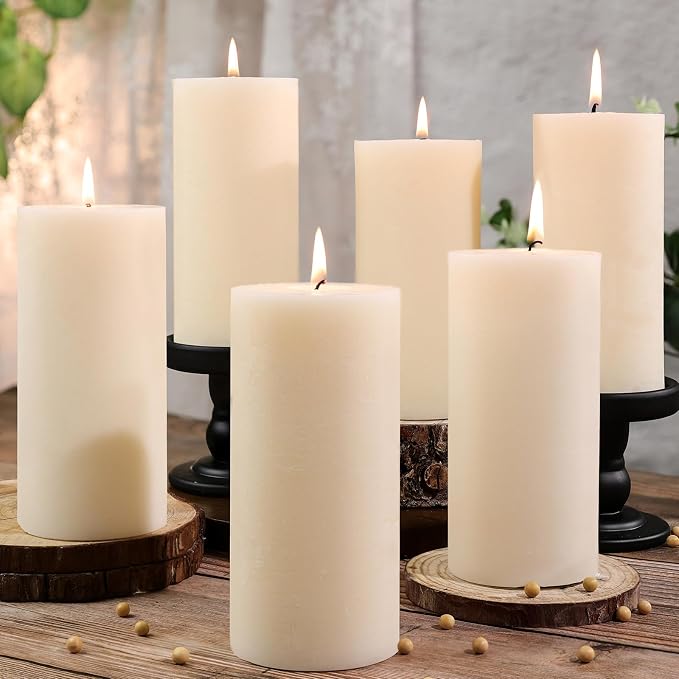 6 Pack Soy White Pillar Candles,Natural Soybean Pillar Candles,540 H Long Lasting Burning-Unscented,Dripless and Smokeless Rustic White Hand-Poured Candles Dinner Table,for Wedding,Home Decor 2.8x6in