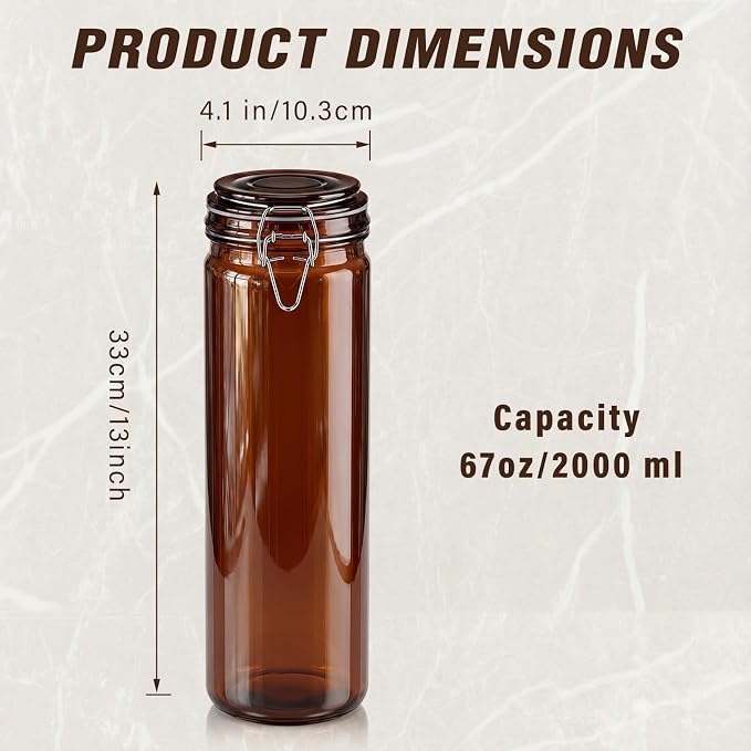 Norme 6 Pack 68oz Amber Airtight Glass Jars with Lids, Cylinder Food Storage Container Airtight Food Wire Clip Fastening for Sauerkraut Flour Kitchen Sugar Cereal Kitchen Canning Pickling Mason Jars