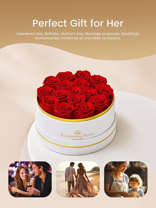 16 Preserved Roses Forever Flowers Real Roses in a Box Mother's Day Birthday Flowers for Her Mom Women Wife Valentine's Day, Red Roses