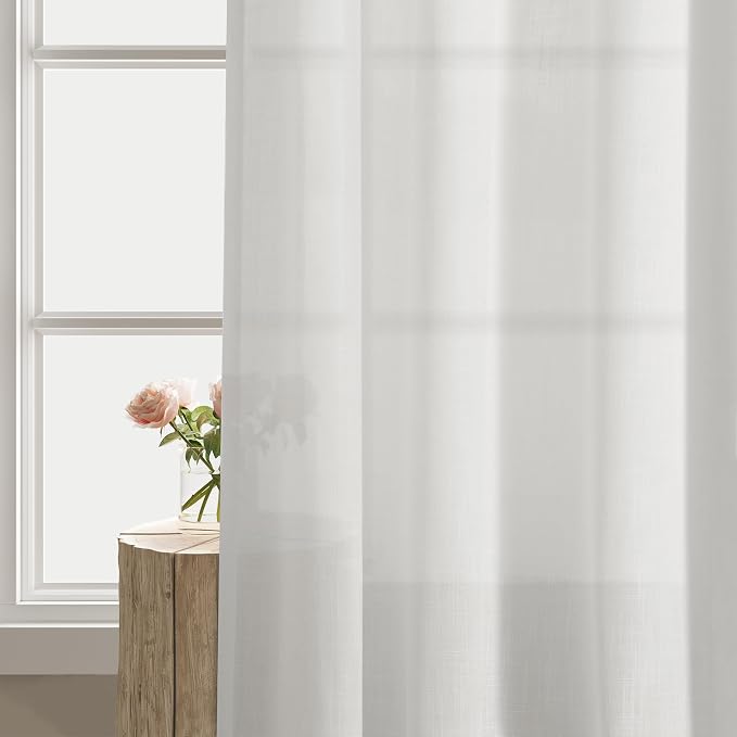 Off White Living Room Curtains 96 Inches Long 2 Panels Set Light Filtering Cotton Linen Drapes Grommet Elegant Neutral Window Treatment Ivory Warm White Boho Sheer Curtain 96 Length for Bedroom 8FT