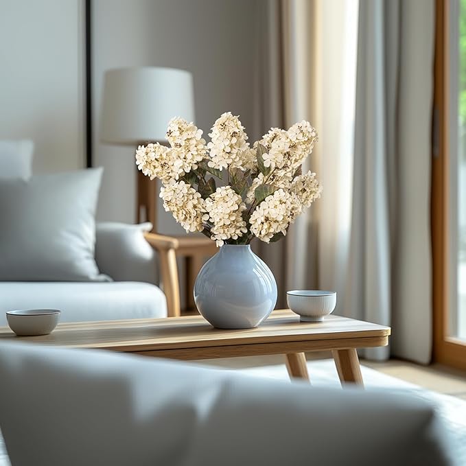 Ttranewsoo Hydrangea Artificial Flowers,Fall Hydrangeas Artificial Flowers, Fake Fall Dried Hydrangea Decoration,Faux Silk Flower with Stems Winter Decor Without Vase（Cream White 8PCS