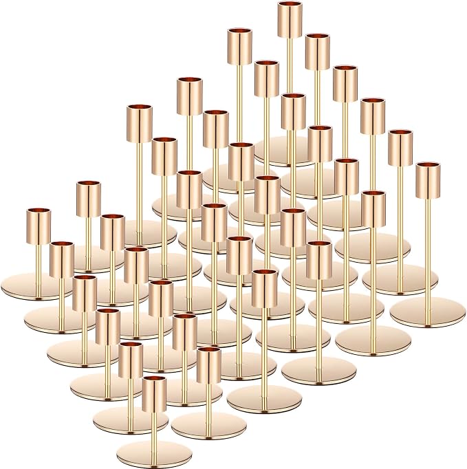 Sieral Candle Holders Bulk Taper Candlesticks Holders Set Modern Decorative Metal Candelabras for Wedding Anniversary Home Dinning Table Centerpiece Xmas Party Decor(Gold,36 Pcs)