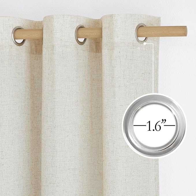 NICETOWN Natural Linen Kitchen Window Curtains Over Sink, Grommet Thick Linen Burlap Short Window Treatments Privacy Assured with Light Filtering for Bedroom/Bathroom, W34 x L36, 2 Panels