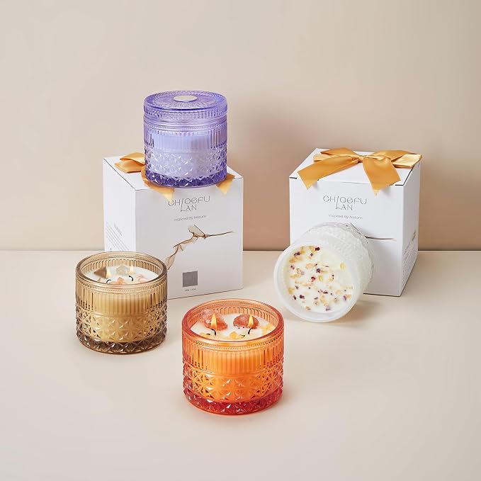 Chloefu LAN White Crystal Candle Gardenia Candles for Home Scented, Large 2-Wick Candle, Highly Scented, Gifts for Women, Anniversary Wedding, Thanksgiving, Birthday Gifts for Mom, 14 oz