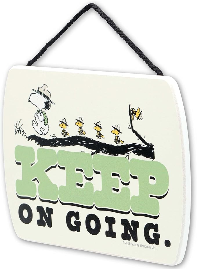 Peanuts Snoopy Keep On Going Hanging Wood Wall Decor - Motivational Snoopy Sign for Home or Office