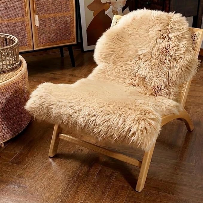 IRIWOOL Premium Genuine Fur Sheepskin Rug Real Australia Sheepskin Natural Luxury Fluffy Lambskin Fur Area Rug Seat Covers for Kids Bedroom Sofa Chair Cover (Light Brown, Single Pelt/2ft x 3ft)