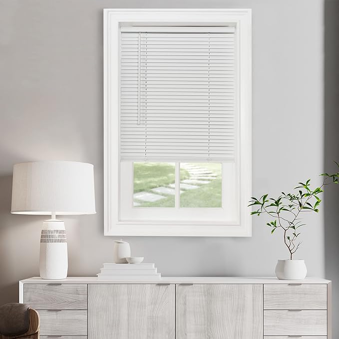 Cordless Light Filtering Mini Blind - 31 Inch Width, 48 Inch Length, 1" Slat Size - Pearl White - Cordless GII Morningstar Horizontal Windows Blinds for Interior by Achim Home Decor