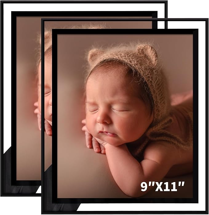 IZIDDO 9x11 Picture Frames Set of 2, 8.5x11 Black Glass Photo Frame, Only for Tabletop Display, Gift Picture Frame, Horizontally or Vertically (9x11, Black)