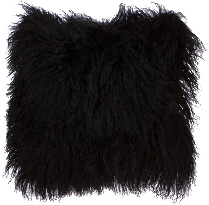 SLPR 16" x 16" Black Mongolian Lamb Fur Pillow | Decorative Furry Throw Pillow, For Couch and Bed, Fuzzy Sheep Skin Pillow Cover, Fluffy Tibetan Sheepskin Wool Pillow Case