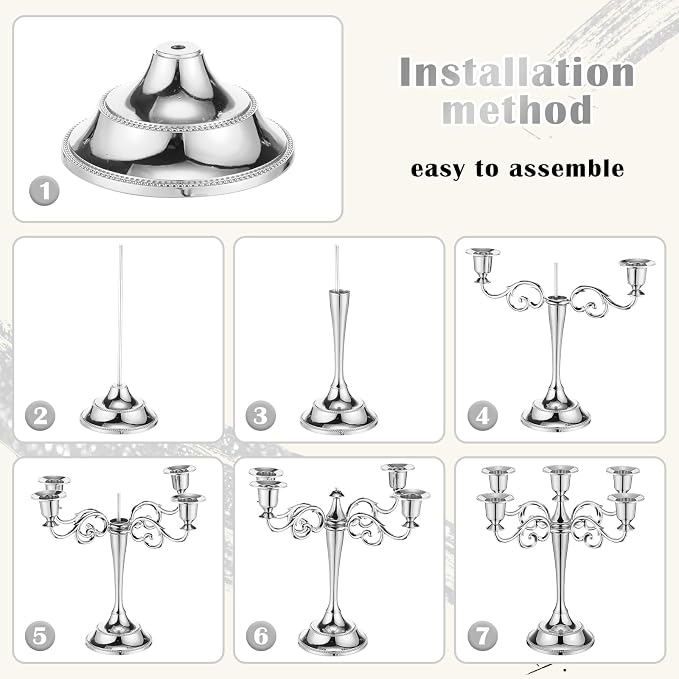 Dandat 3 Pcs 5 Arm Metal Candelabra 10.24 Inch Tall Candlestick Holders Gothic Candle Holder for Home Wedding Church Halloween Theme Party Table Centerpieces(Sliver)