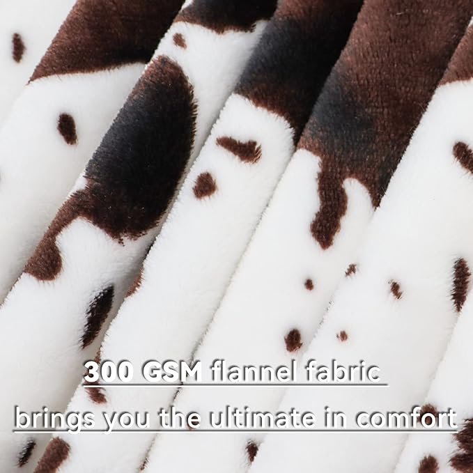 Cow Print Blanket for Couch Bed, Cow Gifts for Teens Girls Boys Women, Soft Plush Fuzzy Fleece Throw Blanket for Adults Kids, Cozy Warm Farmhouse Home Room Decor, Brown White 50x60 Inch