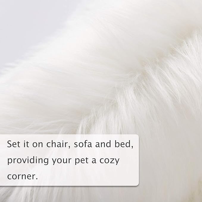 Asrug Soft Faux Fur Pet Bed Mat Plush and Fluffy Pet Pad Ultra Cozy Pet Throw Rug for Dogs Cats, White, 24 by 36 inches