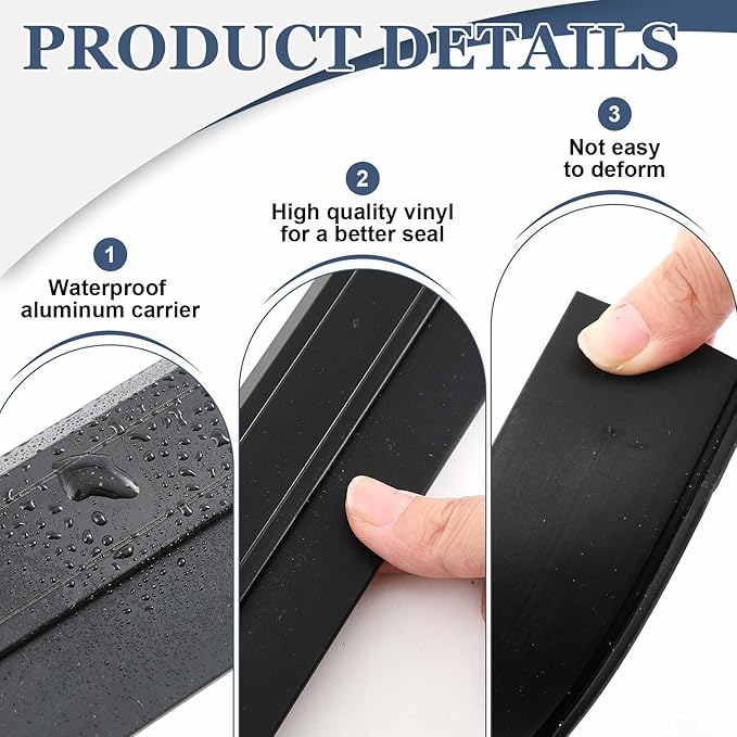 FoldTier 4 Pcs All-Season Door Sweep for Bottom of Door Exterior and Interior, Aluminum Alloy and Rubber, Commercial Weather Stripping Draft Stopper for Threshold Seal (1-3/4 x 48 Inch,Black)