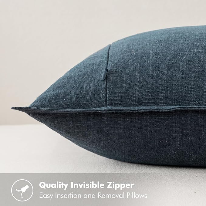 MIULEE Decorative Linen Euro Sham Pillow Covers 26x26 Navy Blue Boho Farmhouse Neutral Couch Throw Pillows for Bed Pack of 2 Accent Coastal Modern Pillowcase Summer Sofa Livingroom Home Decor
