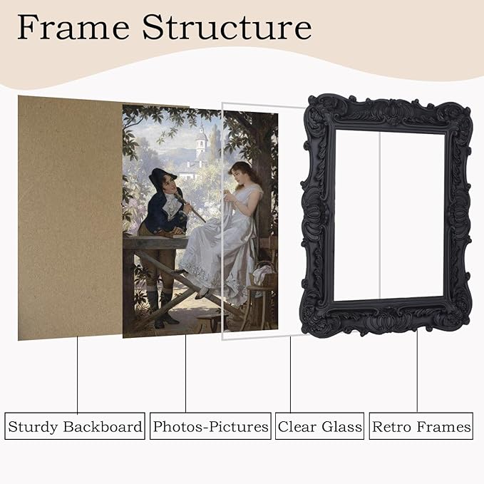 Antique Picture Frames 4x6 Vintage Victorian Ornate Picture Frames with Front Glass Wall Mount and Tabletop Gothic Home Decor Retro Gallery Wall Decor,1 Pack,Black