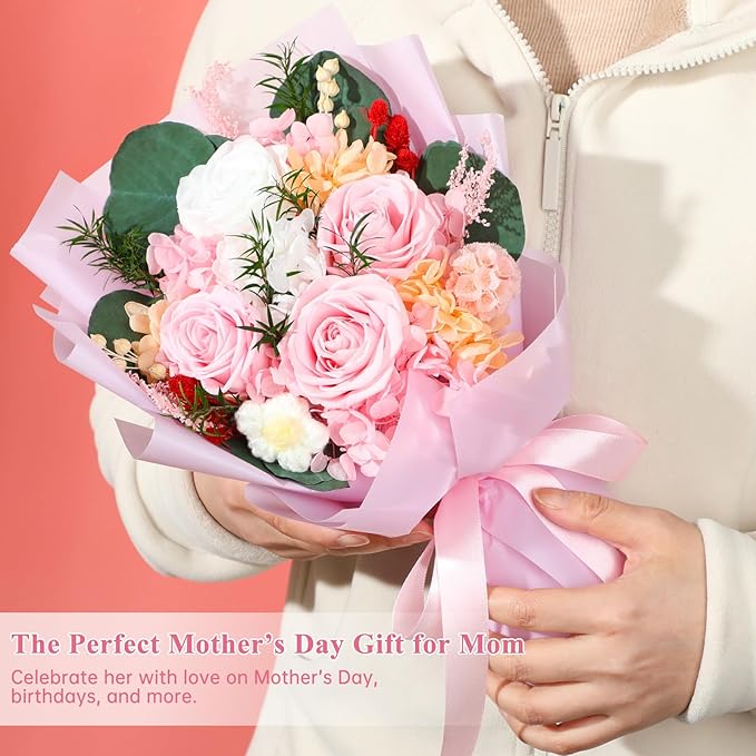 Flowers for Delivery, Preserved Flowers Bouquets – 4 Eternal Pink Roses that Last 2-3 Years,Gift for Mom Grandma Wife on Mother's Day,Forever Flowers for Birthday Valentines Anniversary Home Decor