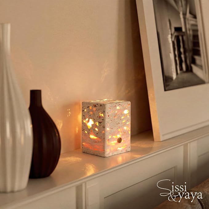 Travertine Stone Mood Light, 3-Color Dimmable LED Bedside Night Light, Japandi Home Decor Accent Lamp for Bedroom Living Room, Natural Marble Texture Table Lamp, Holiday Housewarming Gift