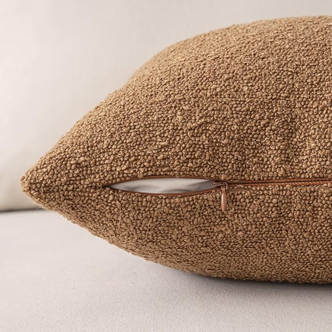 MIULEE 18x18 Inch Decorative Pillow Covers for Couch Bed Set of 2 Textured Boucle Neutral Throw Pillow Covers Brown Tobacco Accent Solid Vintage Pillowcases Sofa Living Room Home Decor