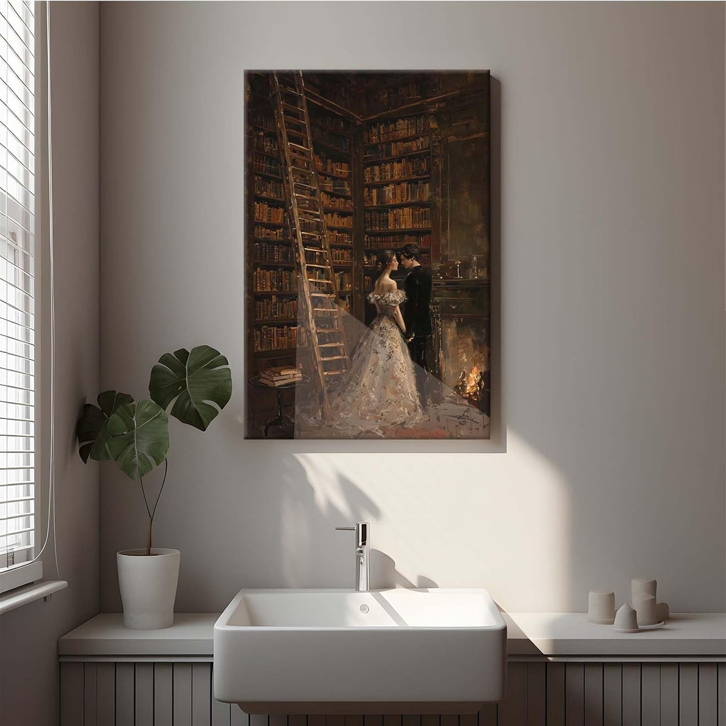 JFHCQJPK Gothic retro library scene decoration melancholy calm art college style wall aesthetic antique style home decoration suitable for bedroom living room16x24in Frameless