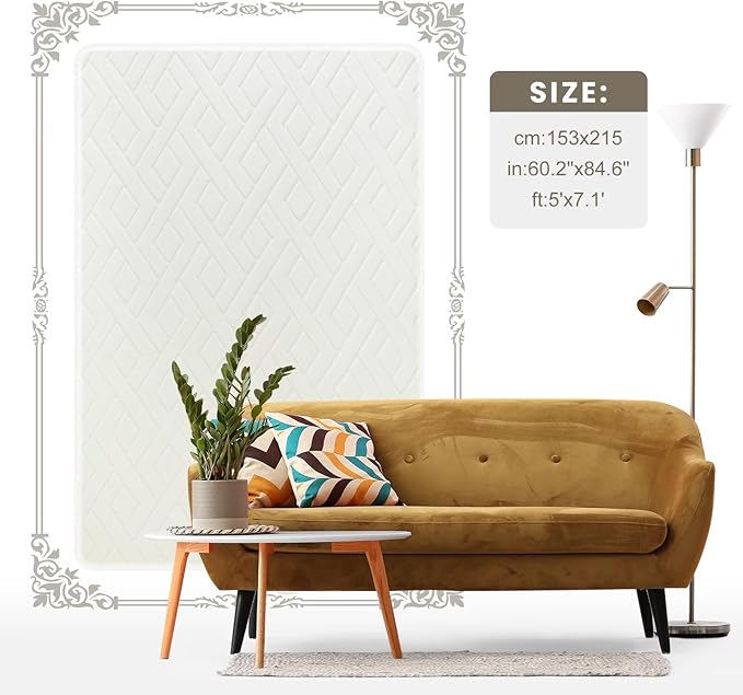 Macgace Ultra Soft Cream White Area Rug for Living Room, 5x7 Modern Geometric Shag Rugs with Nonslip Backing for Bedroom, Washable Fuzzy Carpet for Cozy Kids Girls Room Nursery
