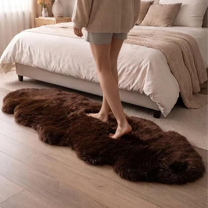 Sheepskin Rug, Fluffy Shaggy Area Rug, Super Soft 24‘’ x 72‘’ Sheepskin Hair Rug, Plush Rug, Decorative Rugs for Bedroom, Children's Room, Living Room (Brown, 24" x 72")