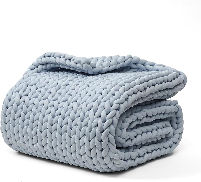 YnM Cooling Chunky Throw Blanket, Medium-Weight, Hand Knitted, Skin Friendly, Ventilated and Breathable, Machine Washable, Home Décor Piece for Couch, Sofa and Bed (Azure Blue, 40x50 Inch)