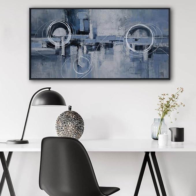 YDYSUNE Abstract Wall Decor for Living Room - Blue Canvas picture Minimalist Wall art Modern Line Segment Artwork Painting for Bedroom,Office Decoration Framed Size Ready to Hang 20×40inch