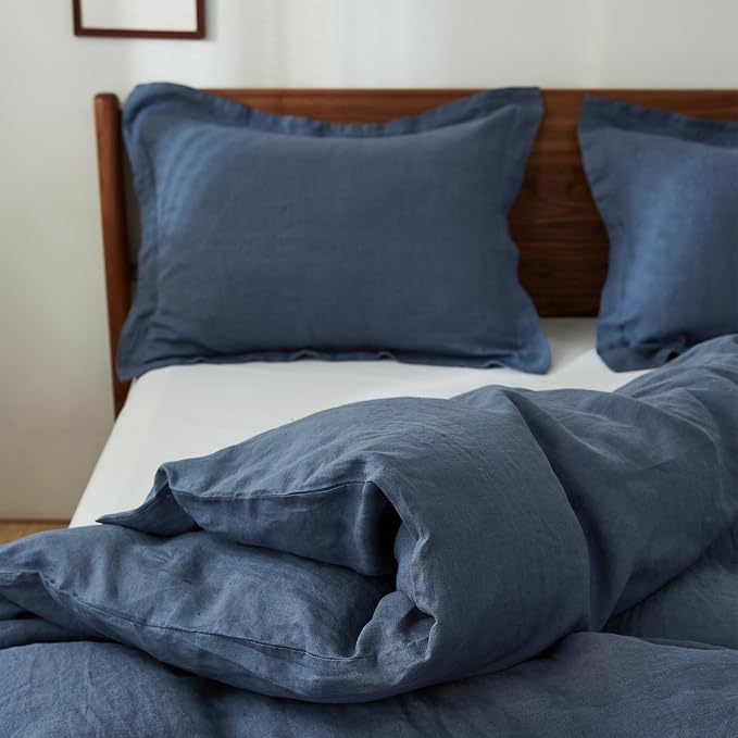 100% French Linen Pillow Shams Basic Style - Pack of 2 - Washed Solid Color Natural Flax Soft Breathable - Classic Blue, 20'' x 36''