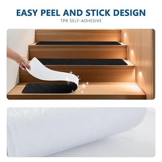 Stair Treads for Wooden Steps Indoor, 15 Pack 8" X 30" Non Slip Carpet Stair Treads with Reusable Adhesive for Kids Elders and Dogs, Surface Polyester TPR Backing Stair Rugs