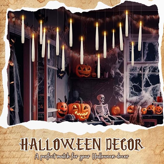 36 Pcs Halloween LED Magic Hanging Floating Candles, Taper Flickering Flameless with 2 Magic Wands - Candle Set for Halloween, Christmas, Weddings, Birthdays & Fantasy Ambiance...