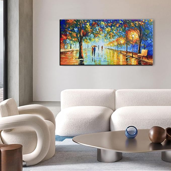 Tyed art- Large Modern Wall Art , handpainted Canvas Paintings Landscape ,Framed Textured Wall Art Painting,Abstract Landscape Artworks ,Home Wall art Living room bedroom bedside sofa background Wall Decor , 60 by30 inch