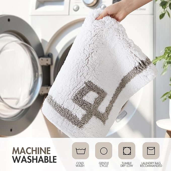 Madison Park Evan 100% Cotton Bathroom Rug Non Slip Backing-Luxrurious Tufted Plush Bath Mat Absorbent, Quick Dry, Spa Design Shower Room Décor, 20x30, White