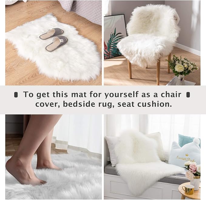 Asrug Soft Faux Fur Pet Bed Mat Plush and Fluffy Pet Pad Ultra Cozy Pet Throw Rug for Dogs Cats, White, 24 by 36 inches