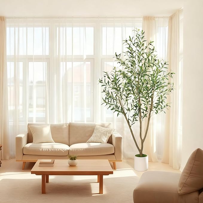 Timoo Faux Olive Tree 6FT Tall Olive Trees Artificial Indoor with White Planter, Artificial Plants Indoor Faux Tree with Realistic Leaves and Lifelike Fruits, Fake Plant for Home Office Decor