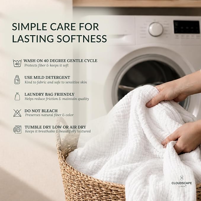 CLOUDSCAPE 4 Layer Muslin Blanket for Adults - 100% Cotton Blanket Queen Size Bedding, 92"x92" Fits Upto Full Size Bed, All-Season Lightweight Gauze Soft, Breathable Layering Summer Blankets - White