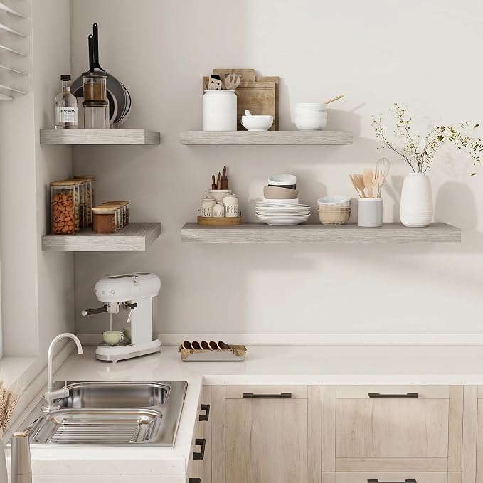 Vivelove 12" Deep Floating Shelves for Wall 40" Long, Wall Shelves for Bedroom Living Room Bathroom Kitchen Laundry Room, Farmhouse Rustic Shelves for Home Decor, 40" X 12" X 2" Set of 2, Grey