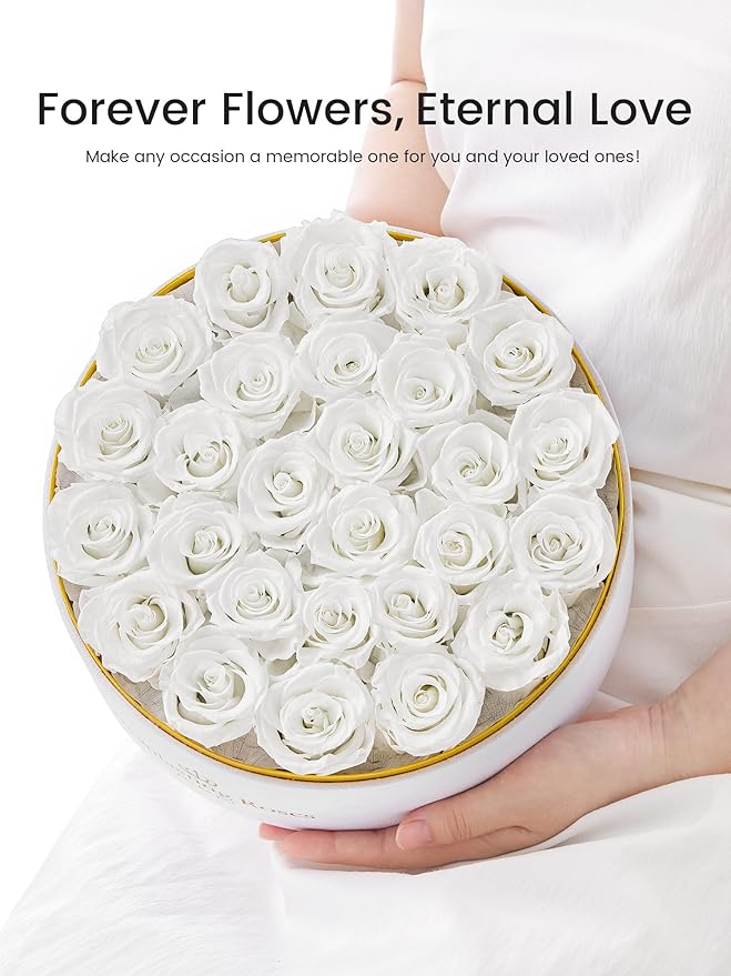 27 Preserved Roses Forever Flowers Real Roses in a Box Mother's Day Birthday Flowers for Her Mom Women Wife Valentine's Day, White Roses