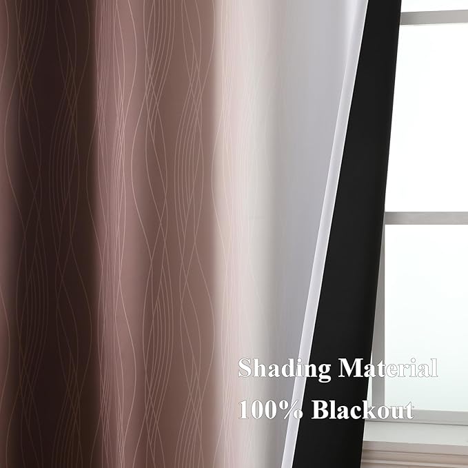 Estelar Textiler Brown and Greyish White Ombre Blackout Curtains 45 Inch Length 2 Panels, Full Room Darkening Gradient Drapes for Kitchen, Thermal Insulated Grommet Short Curtains for Bathroom,42Wx45L